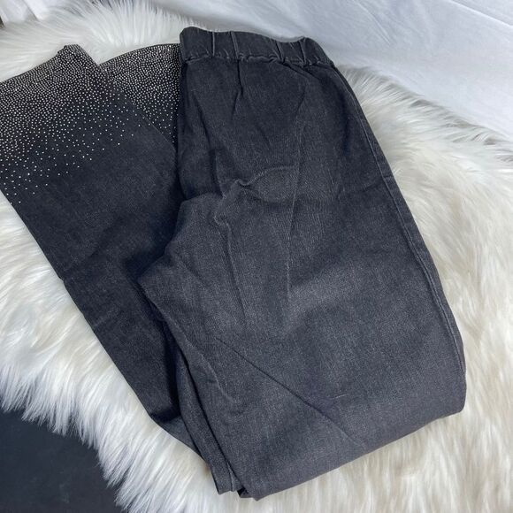 Soft Surroundings Black Denim Pull On Rhinestone Trim Pants Style #27446 Sz S - Picture 1 of 8